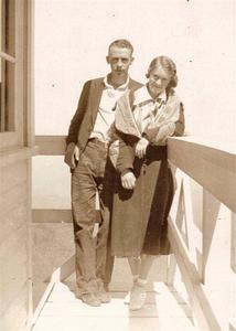 Burt Neal and Nora Wikle Chastain at Wesser Bald Fire Tower 1934-35